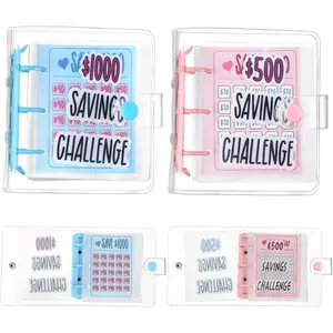 2 count Mini  Savings Binder Saving Challenge Binder  Book Saver with  Envelopes  Budget Book (1000 Dollar,500 Dollar, and Blue)