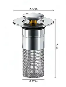 Pop Up Bathroom Sink Drain Strainer Hair Catcher, Sink Drain Stopper with Removable Stainless Steel Filter Basket,for US Bathroom Sink Stopper Replacement,buy 1 get 1 free (2PCS)