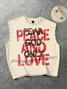 Fear god only slogan: loose fitting vest for both men and women, metal rivet hot plate short vest, sleeveless t-shirt vest, American retro letter vest, summer clothes, European and American street fashion brand vest, men's Y2K summer vest, GOD