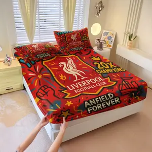 3-Piece Liverpool Pattern Bedding Set, Comfortable Printed Design, Includes 1 Fitted Sheet & 2 Pillowcases, Anti-Slip Dustproof Cover