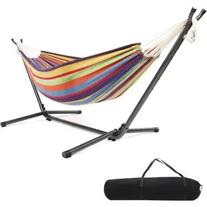 ONCLOUD Heavy Duty 550 LBS Double Hammock with Stand Included with Portable Carrying Bag, Upgraded 2 Person Hammock with Frame for Outdoors & Indoors, Series TDCTZ2 - Rainbow Stripe