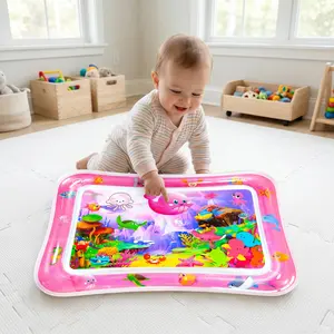 Inflatable Tummy Time Water Mat for Infants 3-24 Months - Seabed Pattern, Marine Animal Design, BPA-Free, Leak-Proof Sensory Water Toy, Toddler Gift Item