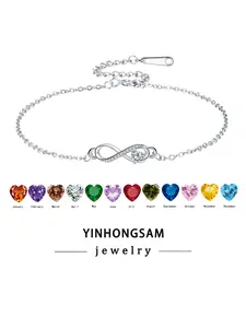 Love Heart CZ Birthstone Infinity Bracelets, Infinity Love Symbol Bracelets for Women, Dainty Jewelry Gift for Wife Mom Daughter