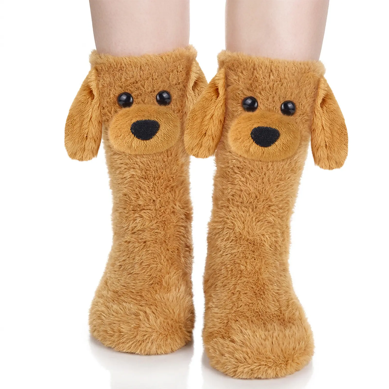 SuniSooci 3D Golden Retriever Fuzzy Slipper Socks for Women Teen Girls, Cozy Fluffy Animal Socks, Cute Dog Lover Birthday Gift and Christmas Stocking Stuffers