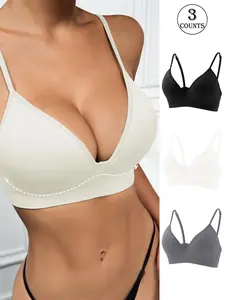 Women's Solid Wireless Bra, Comfortable Breathable Seamless Bra, Softness Lightweight Adjustable Strap Lingerie for Daily Wear