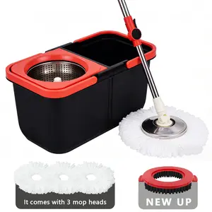 Mop Bucket Set with 360° Spin Mop and Bucket System 3 Microfiber Heads 61In Adjustable Handle for Shop Floor Cleaning