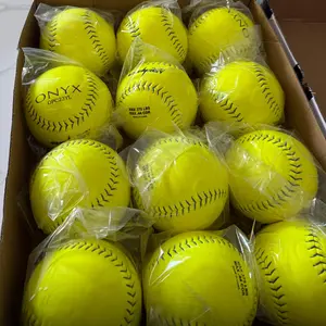 ONYX Energy Plus+ 44/375 Softballs – 12” OPC23YL, High-Visibility Optic Yellow, Durable Synthetic Leather, Raised Stitching, Sold by the Dozen