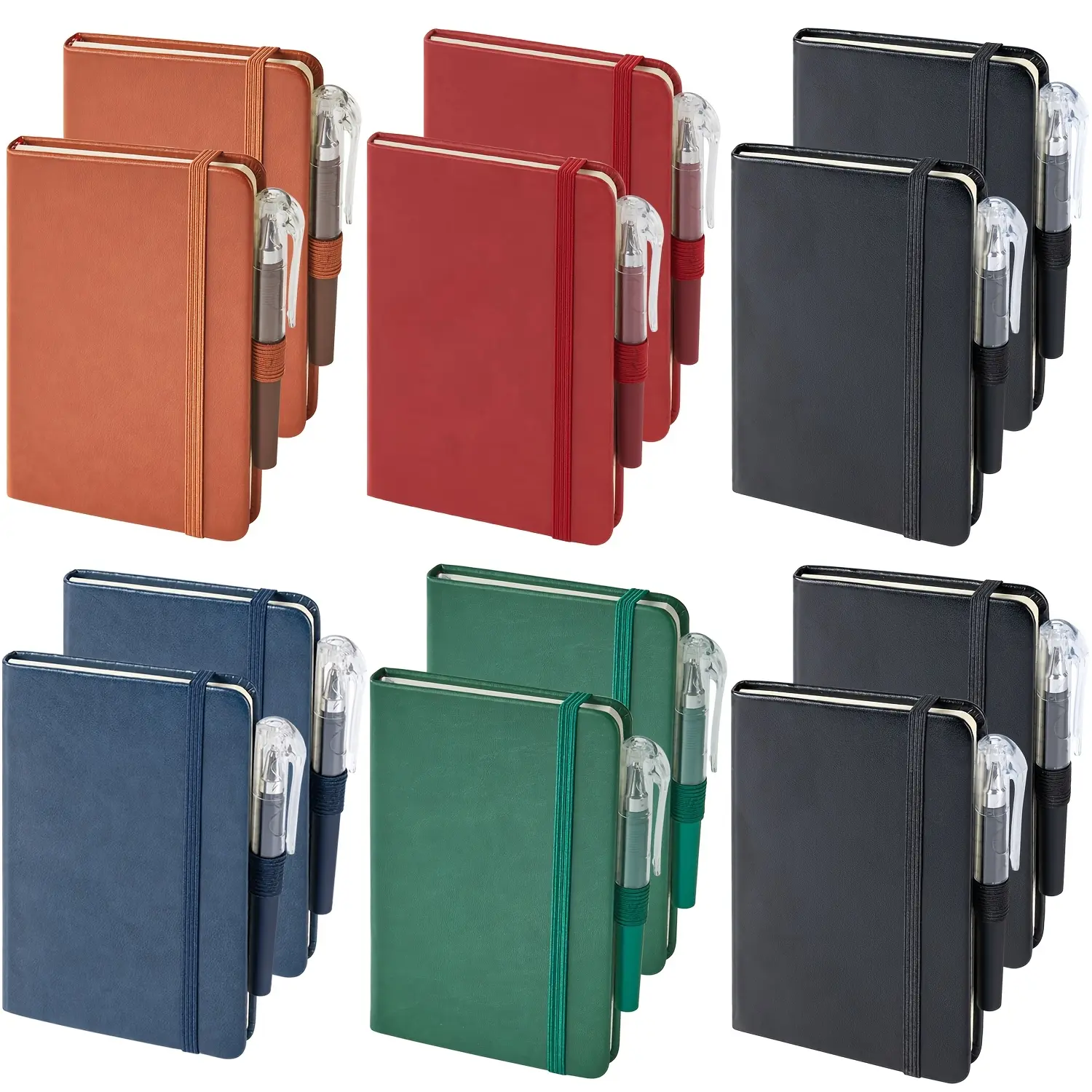 12 Pcs Faux Leather A6 Pocket Notebooks with 12 Pcs Pens - Waterproof, Lined Paper, Assorted Colors Mini Journals (3.7in x 5.7in) for Daily Office Use, Assorted Colors Notebooks