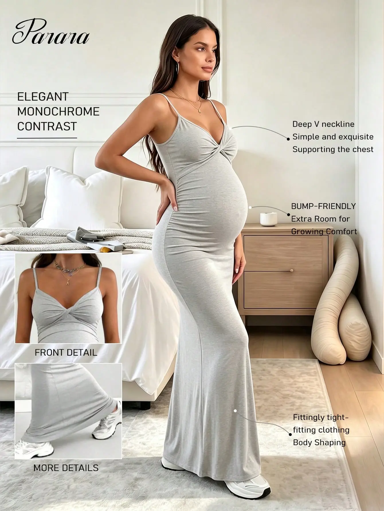 Maternity Twist Strap High Elasticity Dress, Comfortable And Fashionable Summer