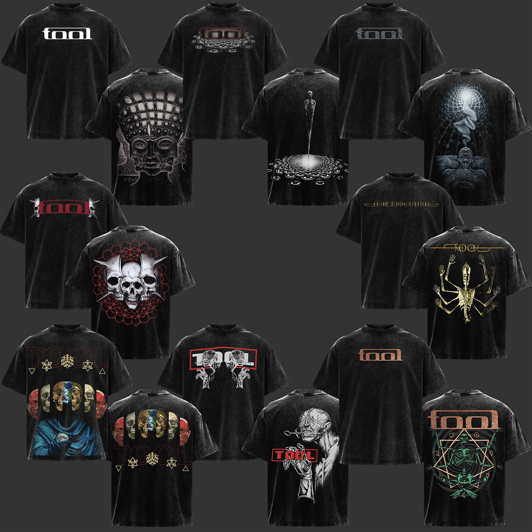 Tool Band Collection Progressive Rock Vintage Washed Oversized Heavyweight Seamless Short-Sleeve Fabric T-Shirt - 90s Metal Merch, Retro Y2K Streetwear, Unisex Menswear Apparel Top