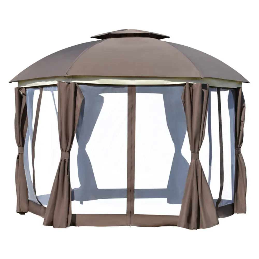 144x144 In Round Hexagon Outdoor Gazebo - Patio Dome Canopy Shelter with Double-Vented Roof, Mesh Netting, Privacy Curtains, Zippered Sidewalls, Waterproof UV-Resistant Premium Materials, Firm, Assembly Required for Events, Camping