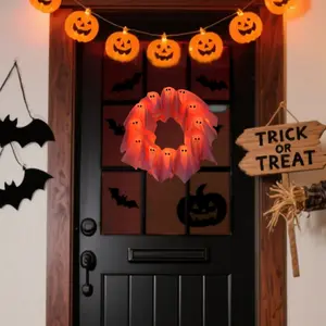 1 Pink ghost Band wreath pendant, a creative and contrasting cute Halloween home entrance decoration pendant. The Pink Invasion Halloween project officially kicks off!