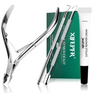 XIFEPFR Cuticle Remover Kit with Cuticle Remover Cream, Trimmer, Pusher, Nipper, Stainless Steel Tools, 15ml Softener for Professional & Personal Manicure