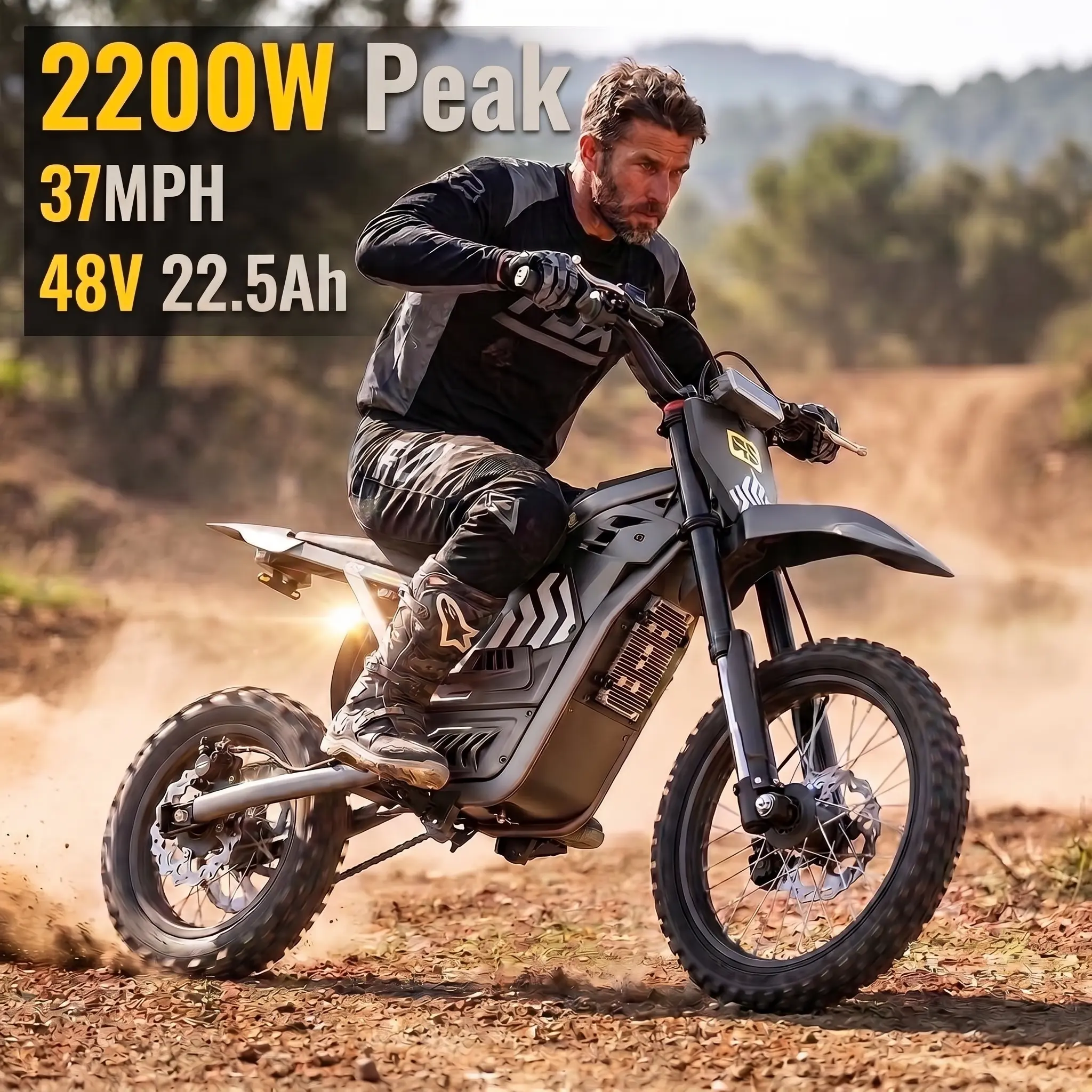 Windone RS5 Electric Dirt Bike, 2200W Peak Motor, 37MPH Fast Speed, 48V 22.5Ah Battery, 45 mi Range, 14"/12" Off-Road Tires, Hydraulic Shock Suspension, 3-Speed Modes for Dirt Biking,  UL 2271 Ebike  Adults & Teens【SummerVibes】