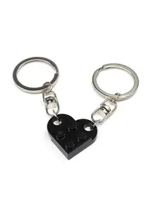 1set Wine Red Black Love Building Blocks Lovers Keychains, Valentine's Day Gift Friendship Women, Men and Women Love Building Blocks Keychain Birthday Gift, Trendy Cute Keychain