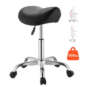 VEVOR Saddle Stool with Wheels, 500 lbs Weight Capacity, Height Adjustable, Ergonomic PU Leather Seat, 360° Swivel Saddle Stool Rolling Chair for Salon, Spa, Bar, Home, Medical, and Massage, Black