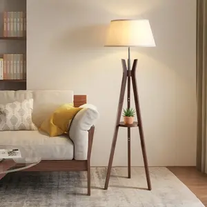 Booniture Mid-Century Modern Floor Lamp - Bamboo Tripod Base, Built-in Shelf, Foot Switch, Stable and Tip-Resistant, For Living Rooms, Bedrooms, and Home Offices, 2-in-1 Side Table Lamp, lights, homevibes, cozyathome, WeeklyDeals, summerwins