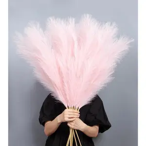 9 count 45" Tall Pampas Grass  Decor, Long Stem Artificial Flower Floor Vase Large Faux Floral Pompas   Dried Bouquet Arrangement Vase Filler for Boho  Wedding Decoration