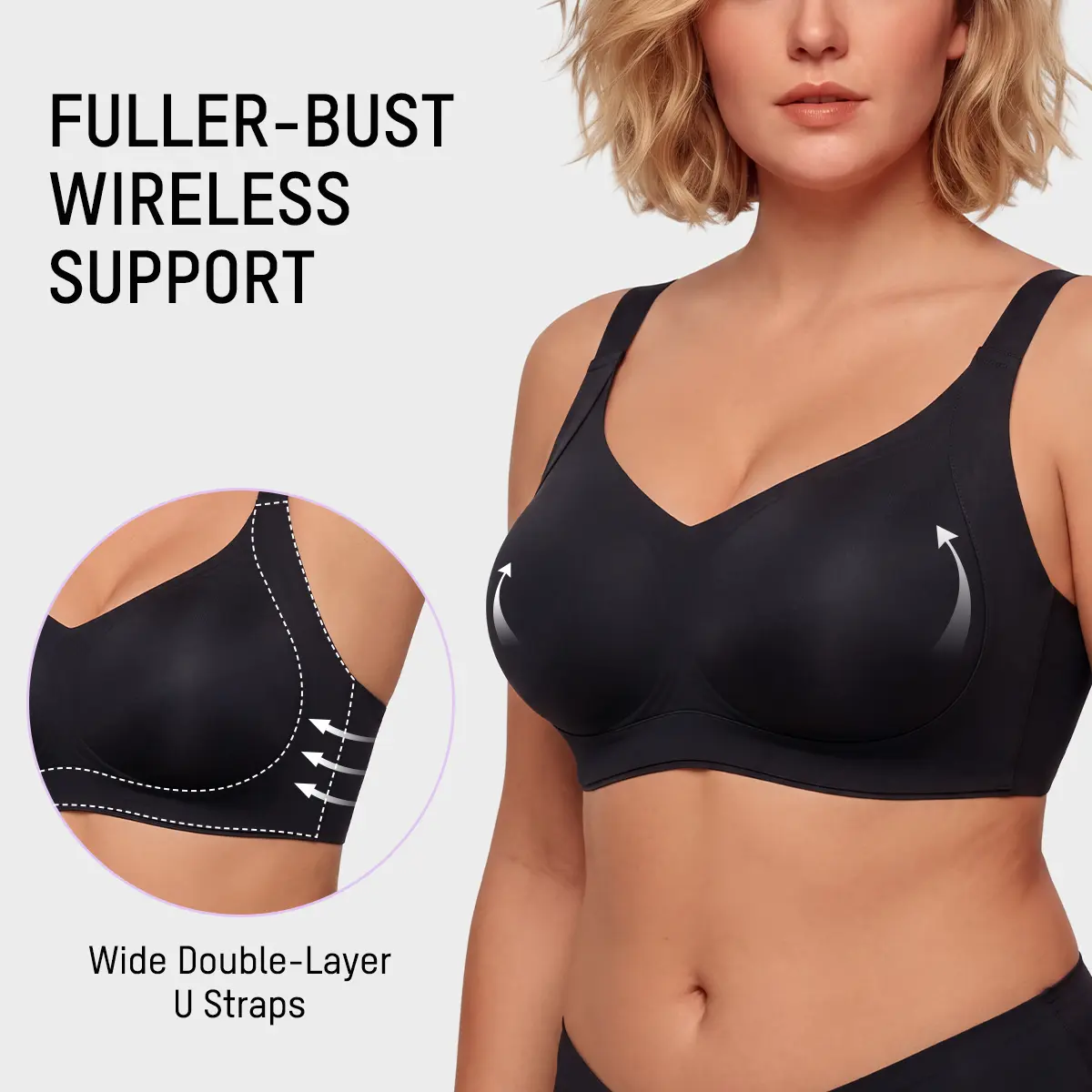SHECURVE Convertible Wireless Bra for Women Fuller Bust Support Full Coverage Jelly Bra Deep V Wide Straps Back Smoothing Bra with U-Back & Cross-Back