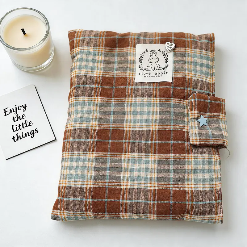 Vintage Blue Plaid Handmade Rabbit Book Cover, Soft Shockproof Book Protector, Reading Accessories, Desk Supplies, Office Accessory, Aesthetic Desk Accessories, Book Lovers' Gear, Cute Accessories Desk