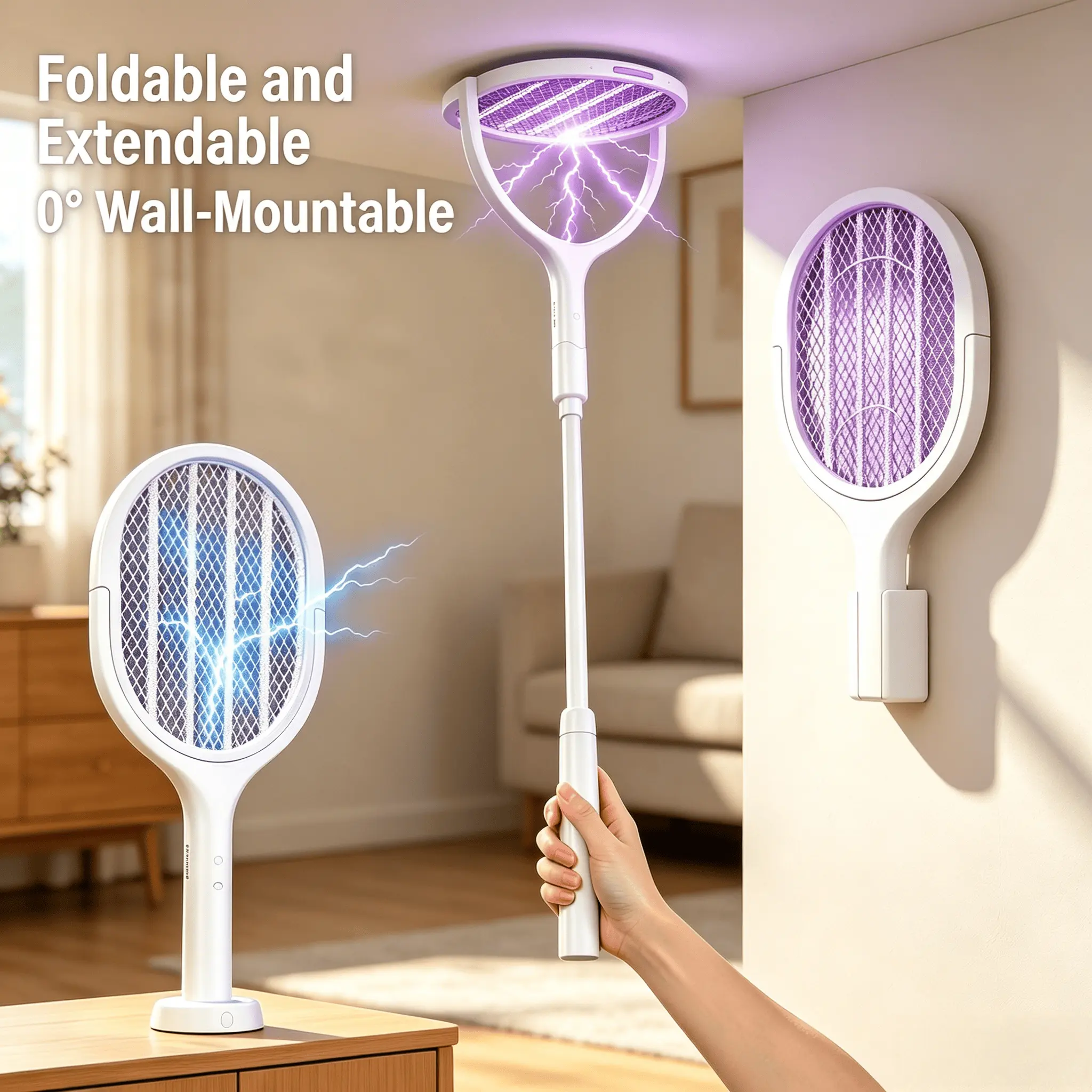 Rechargeable Rotating Fly Trap Electronic Mosquito Killer - Handheld/Placed Automatic Use, USB Charging, Indoor-Outdoor Compatible, Lightweight Portable, Sleek White Household Electronic Insect Killer, Rotating Fly Trap Electronic Mosquito Killers