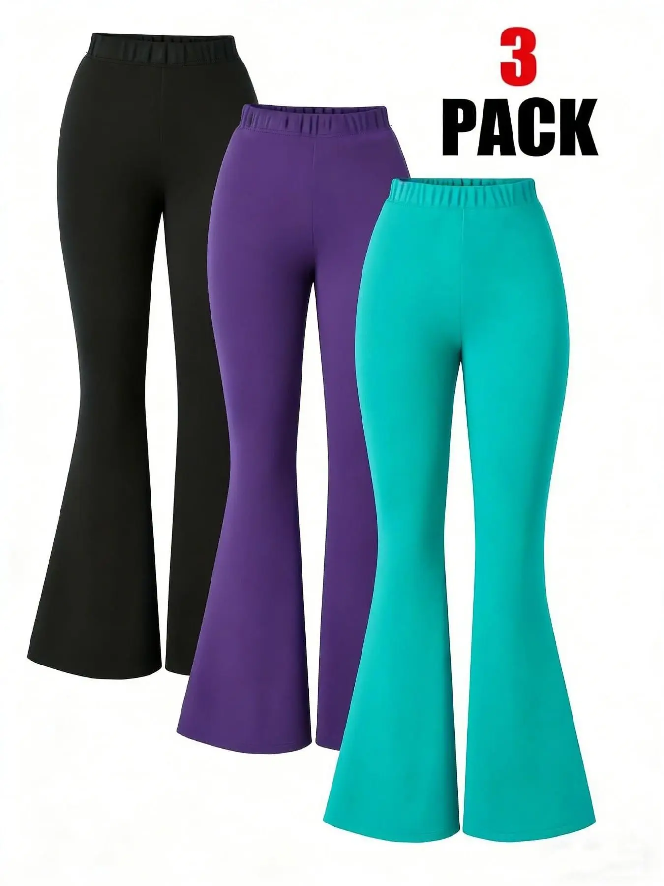 3-Pack Girls' Bell-Bottom Pants Set, Comfortable Fabric, Casual Long Pants for Kids, Perfect for Various, Daily Outdoor Wear