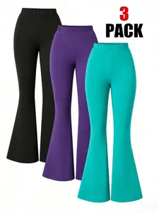 3-Pack Girls' Bell-Bottom Pants, Comfortable Fabric, Casual Long Pants for Kids, Perfect for Various, Daily Outdoor Wear