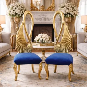 Luxury Gold Swan Chair Set (Set of 2) – Royal Blue Velvet