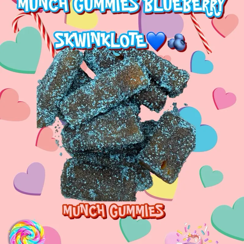 Munch Gummies ~ * Blueberry Skwinklote Snack 8oz * Includes a 1.7oz chamoy