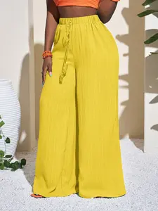 Women's Wide Leg Trouser Pants, Woven, High Waist Comfortable and Versatile, Adjustable Tie Design, Loose Fit for Casual Daily Wear, Perfect for Fashion and Vacation, Adjustable Waist Trousers, Womenswear