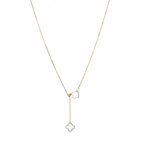 Diamond Clover Lariat Bolo Necklace