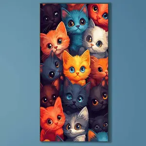 5D DIY Full Drill Round Diamond Painting - Diamond Painting Kit Colorful Cats Mosaic Canvas DIY Wall Art, Home Wall Decoration