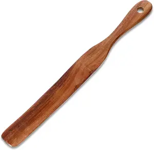 Skinny Wooden Spurtle Spatula 11-Inch Flat Bread Stirring Stick for Mixing, Spreading, Whisking, Baking, Cooking, and Jar Scraping 1 Pack