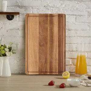 Natural Acacia Wood Cutting Board Large 18"X12"X1" Thick Double-Sided Kitchen Chopping Board with Deep Juice Groove and Built-in Side Handles Heavy Duty for Food Prep and Serving Tray