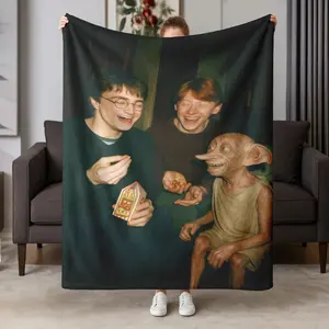 Harry Potter Theme Flannel Blanket, Warm Soft Comfortable, Features Harry Potter Ron Weasley Dobby, Home Decor Sofa Bed Cover, Holiday Decoration