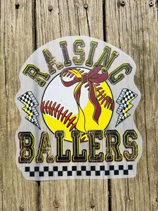 Raising Ballers Softball - Direct Print Film Transfer for T-Shirts, Cotton, Polyester & Blends - High-Quality Print