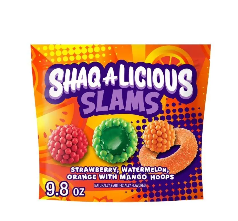 SHAQ-A-LICIOUS Slams Fruit Flavored Chewy Candy Bag, 9.8 oz - Strawberry, Watermelon, Orange & Mango Hoops