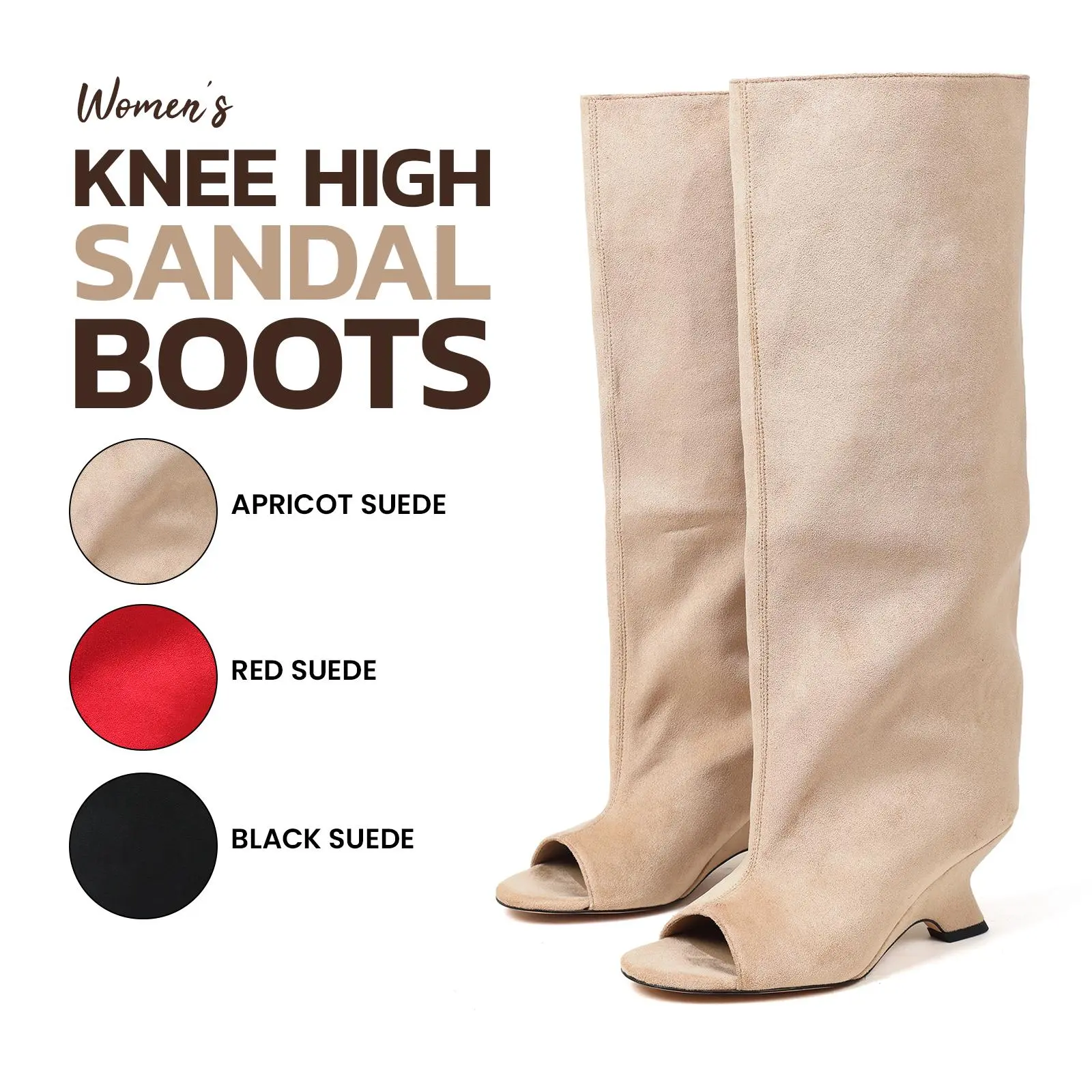 Knee High Boots For Womens Peep Toe Block Heel Pull On Party Date Event Office Casual Date Slouchy Long Comfortable Trendy Modern Boots Summerwins