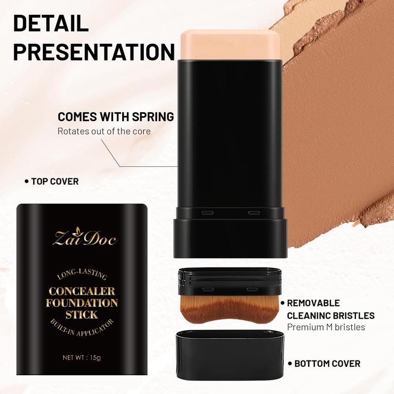 Zaidoc 7-color Dual -Ended Foundation Concealer Stick, Dual-ended with Built-in Brush, Moisturizing & Lightweight.