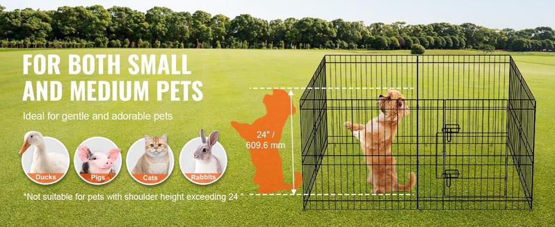 VEVOR Dog Playpen, TikTokShopBlackFriday, 8 Panels Foldable Metal Dog Exercise Pen with Top Cover and Bottom Pad, 24" H Pet Fence Puppy Crate Kennel, Indoor Outdoor Dog Pen for Small Medium Pets, for Camping, Yard
