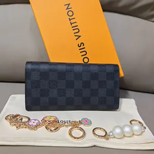 Pre-owned Louis Vuitton LV Black Checkerboard Two Fold Long Wallet（SZ H19710）