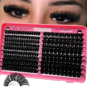 100D+200D thick eyelash clusters, 16mm and 18mm slim single ultra thick eyelashes, D-roll curled eyelash clusters, 260pcs set, can be DIY eyelash grafting at home, thick single eyelash, DIY hedgehog eyelash grafting, comic style eyelash clusters