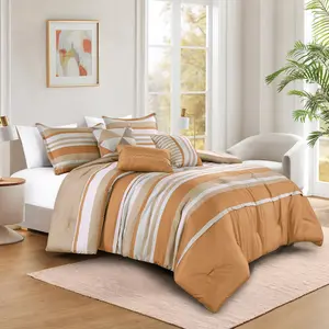 Premium 6-Piece Comforter Set – Modern Striped Bedding with Accent Pillows