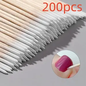 200pcs Nail Cleaning Sticks Wooden Cotton Tips, Manicure Detail Correction Tool, Nail Polish Remover, Wood Stick Cleaner, Nail Maintenance, Nail Care Products
