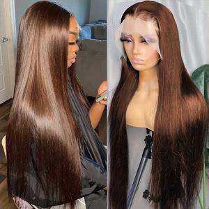 Bling Hair 13X4 Straight Hd Lace Frontal Wig Chocolate Brown Straight Lace Front Wig Remy Brazilian 4# Color 13X6 Body Wave Frontal Human Hair Wigs For Women