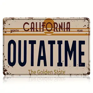 CALfORNIA OUTATIME vintage metal sign, novelty plaque decoration, interior decoration, video store
