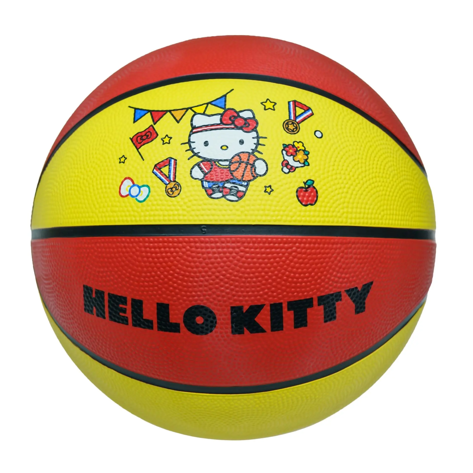 Hello Kitty Children's Round Basketball, Red & Yellow Indoor-Outdoor Ball with Textured Grip, Bold Character Graphics, Lightweight Feel, Great for All Skill Levels, Practicing Dribbling & Shooting Hoops, Basketballs, Playful, Training Ball Basketballs