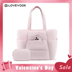 【Valentine's Day Gift】LOVEVOOK Fall Puffer Tote Bag for Women, Large Down Work Handbag, Lightweight and Easy to Carry Shoulder Bag, Can Hold 15.6-inch Laptop, Multiple Compartments Suitable for Teachers, Nurses, Travel, Daily Use，