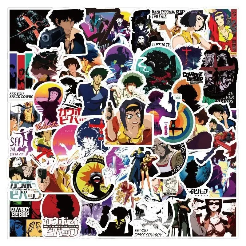 60pcs Cowboy Bebop Anime Stickers, Decorative Decals for Laptop, Suitcase, Water Cup & Stationery, Ideal for Anime Fans (Toys & Hobbies - Classic & Novelty Toys)
