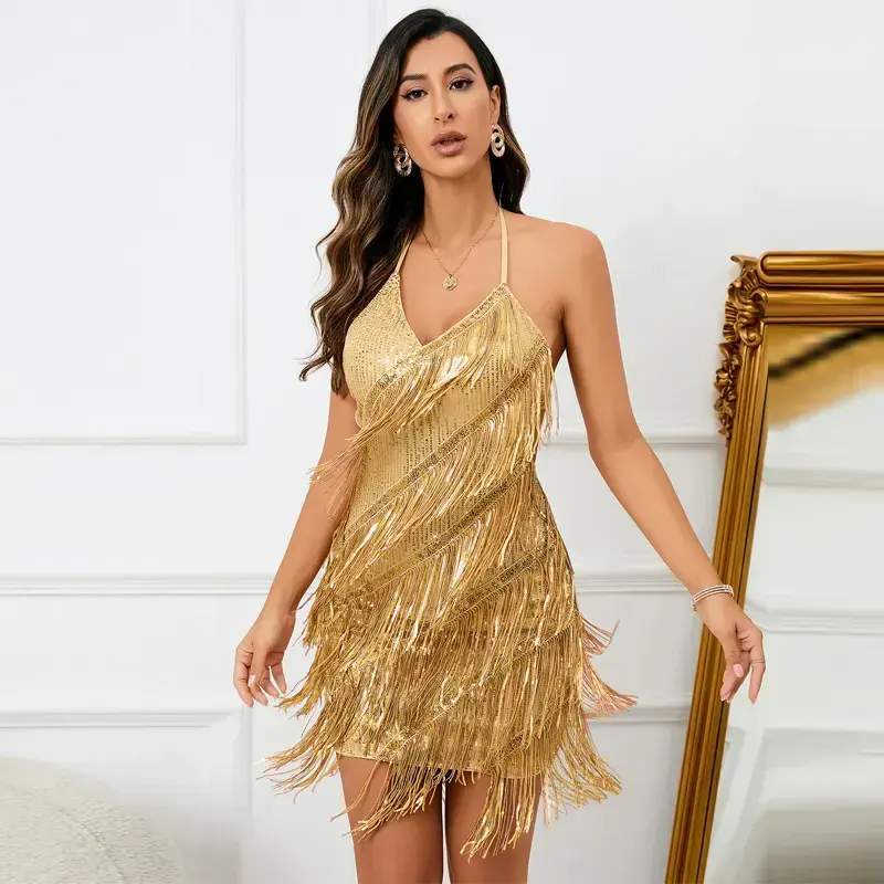 green emerald velvet dress Bedazzling Sparkly Sequin Mini Dress in Gold – Shop Hearts main image 0